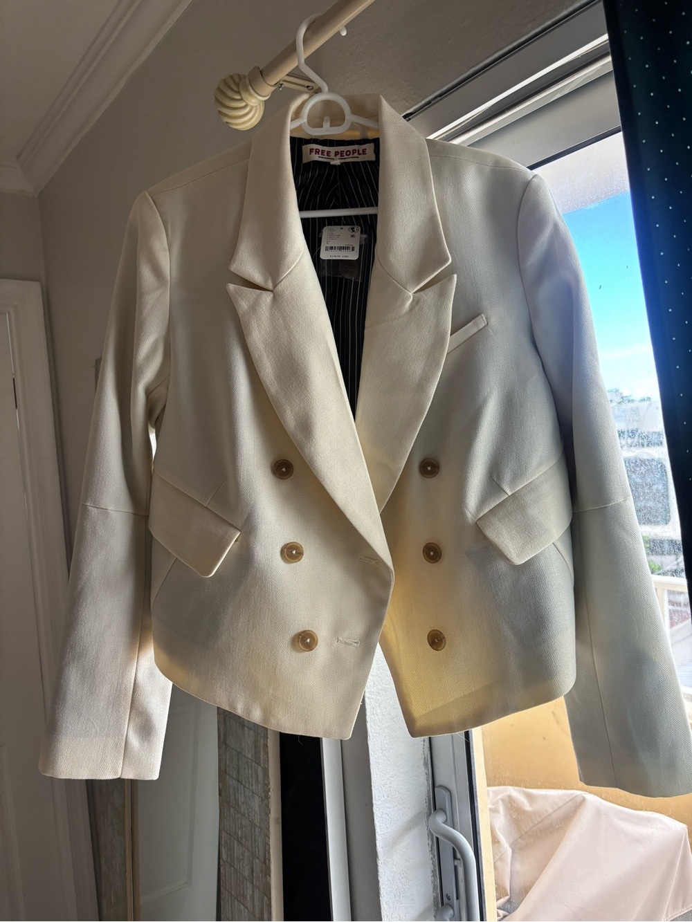 Free People Cropped Double-Breasted Cream Blazer